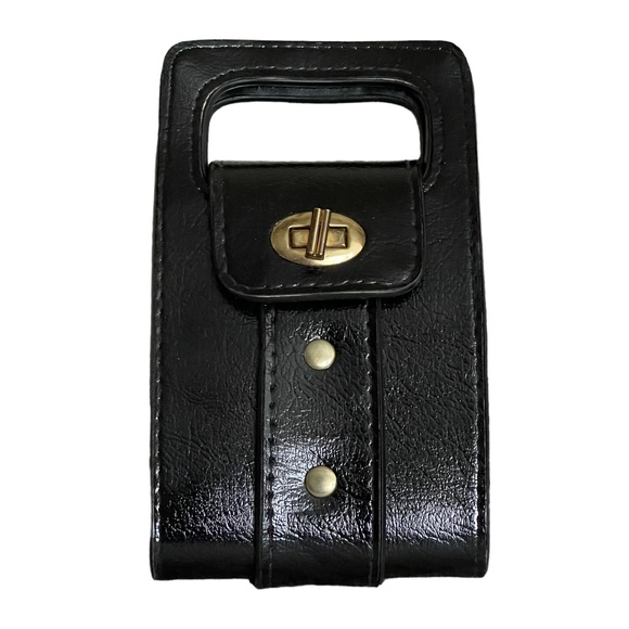 Bi-Fold Wallet Clutch Handbag Purse Black Faux Leather - Picture 1 of 11